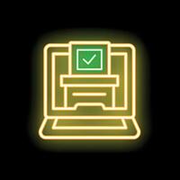 Neon icon of online voting using a laptop with ballot box and check mark vector