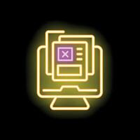 Neon icon of computer displaying rejected online form document with x mark vector