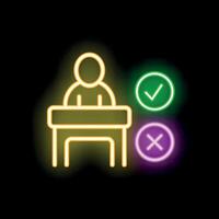 Student passing exam with checkmark and crossmark neon sign icon vector