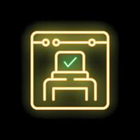 Neon sign representing online voting with green validated ballot vector