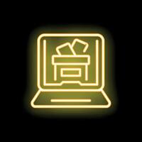 Neon icon of online voting using laptop computer vector