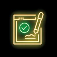 Neon sign of electronic signature on document with check mark vector