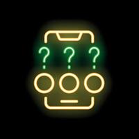 Smartphone displaying three question marks neon sign on black background vector