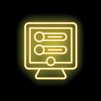 Neon computer icon displaying online survey with selection buttons vector