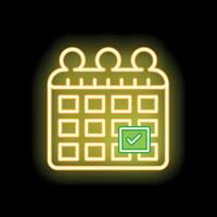Neon yellow calendar icon showing check mark for appointment vector