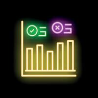 Neon icon of data analysis showing success and failure with check and cross marks vector