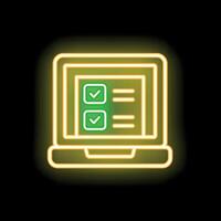 Neon laptop showing online survey with checkboxes for voting vector