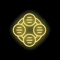 Neon yellow circle connecting four circles with three lines representing teamwork vector