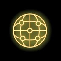 Neon yellow glowing global network icon on black background vector