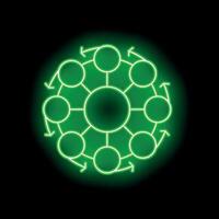 Neon green circular hub and spoke network diagram vector