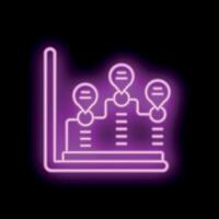 Neon icon of a graph chart showing growth with location pins vector
