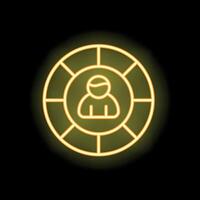 Neon icon of person inside circle divided into eight sections representing personal skills vector