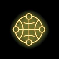 Neon yellow global network connecting points on a globe icon vector