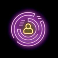 Neon icon of person inside a circle with lines representing data analysis vector