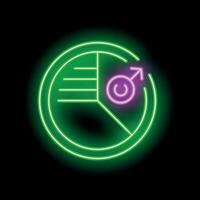 Neon icon of pie chart showing gender statistics vector