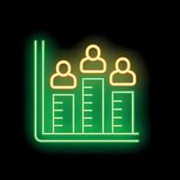 Neon green bar chart showing increasing value with people icons vector