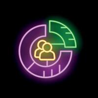 Neon icon representing market research showing consumers in pie chart vector