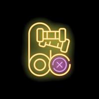 Neon sign representing a dumbbell falling on a weight plate breaking it vector