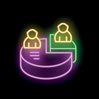 Neon icon of people distribution on pie chart showing market share vector