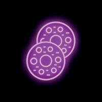 Bright pink neon sign showing two chocolate chip cookies on black background vector