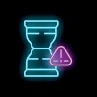 Neon style icon showing an hourglass with a warning sign vector
