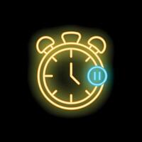 Neon sign showing alarm clock snoozing pause button vector