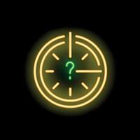 Neon glowing yellow clock is showing question mark instead numbers vector