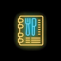 Neon cookbook icon for restaurant menu ordering vector