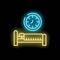 Neon icon of bed and clock representing sleep time vector