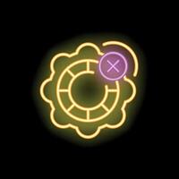 Neon icon of a gear wheel with crossed out circle representing system error vector