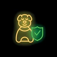 Neon dog protected by a shield with check mark symbol vector