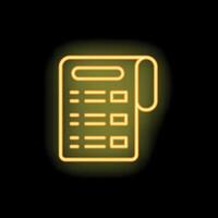 Glowing neon icon of a document with text and checkboxes vector