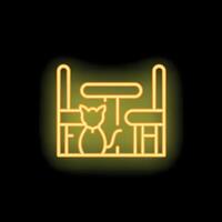 Neon cat tree icon with glowing yellow light on black background vector