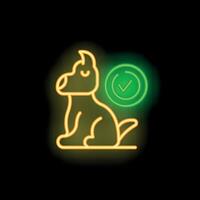 Neon sign of a dog sitting with a check mark displaying pet approval vector