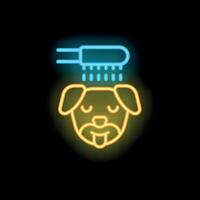 Neon dog taking shower with water running from showerhead vector
