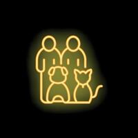 Neon icon of happy family with dog and cat vector