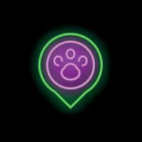 Neon pin pointer showing a paw print on black background vector