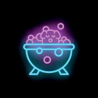Neon dog relaxing taking a bath with foam in basin vector
