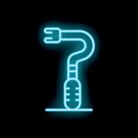 Glowing neon line microphone on a stand icon isolated on black background. illustration vector
