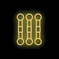 Neon icon of three gymnastic rings glowing yellow on black background vector