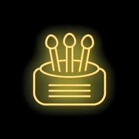 Neon icon of three cotton swabs in a container glowing yellow vector