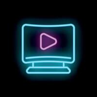 Neon sign showing a computer screen playing content vector