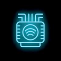 Neon icon of computer hardware emitting wifi signal vector