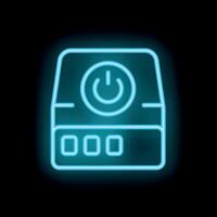 Neon server icon glowing on dark background vector