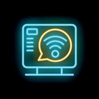 Neon wifi icon glowing inside computer monitor screen vector