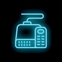 Neon router icon glowing on dark background representing internet connection vector