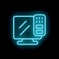 Neon icon of tv with remote control on black background vector