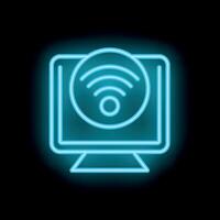 Neon icon of computer screen showing wifi signal vector