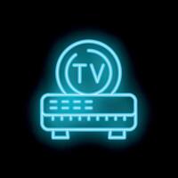 Neon tv broadcasting icon glowing on dark background vector
