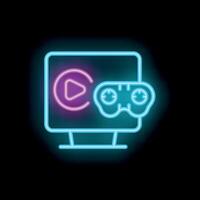 Neon sign representing online gaming with gamepad and play button vector